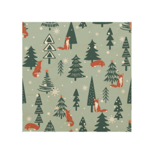 Foxes, fir-trees, winter, colorful pattern wood wall art