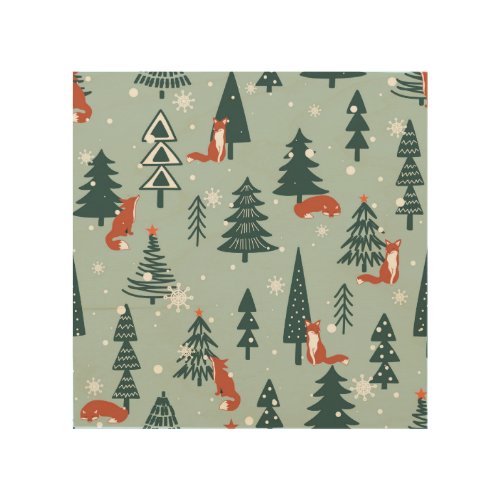 Foxes fir_trees winter colorful pattern wood wall art