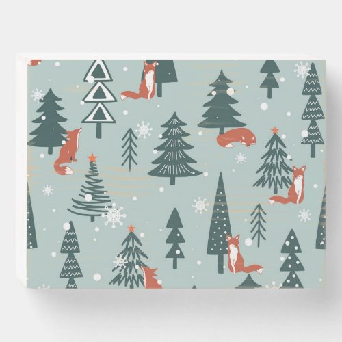 Foxes fir_trees winter colorful pattern wooden box sign
