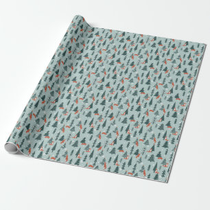 Foxes, fir-trees, winter, colorful pattern wrapping paper