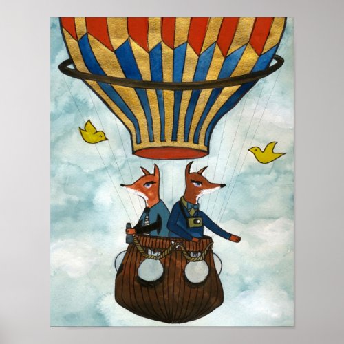 Foxes in a Hot Air Balloon Poster