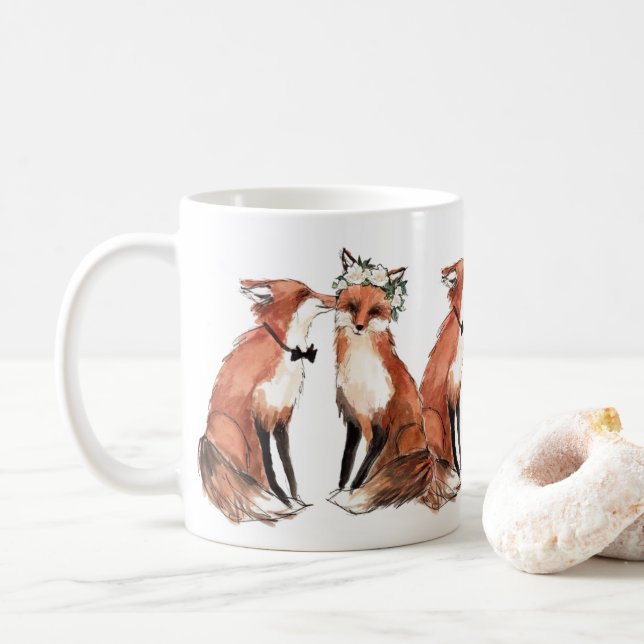 Foxes in Love, Fox wedding valentine gift Coffee Mug (With Donut)