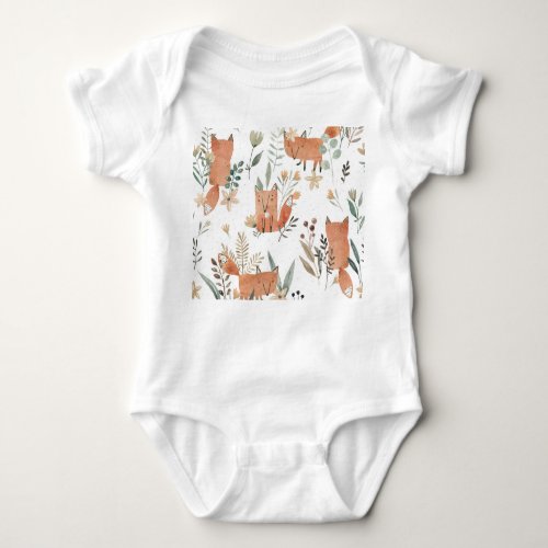 Foxes in Meadows Watercolor Seamless Baby Bodysuit