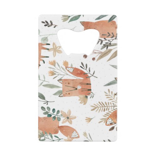 Foxes in Meadows Watercolor Seamless Credit Card Bottle Opener