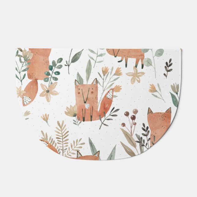 Foxes in Meadows: Watercolor Seamless Doormat (Front)