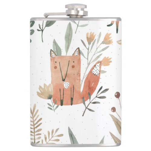 Foxes in Meadows Watercolor Seamless Flask