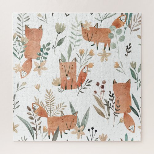 Foxes in Meadows Watercolor Seamless Jigsaw Puzzle