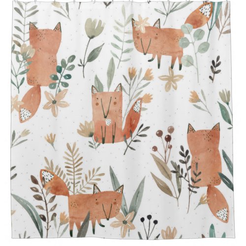 Foxes in Meadows Watercolor Seamless Shower Curtain