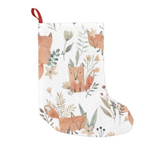 Foxes in Meadows Watercolor Seamless Small Christmas Stocking