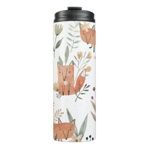 Foxes in Meadows Watercolor Seamless Thermal Tumbler