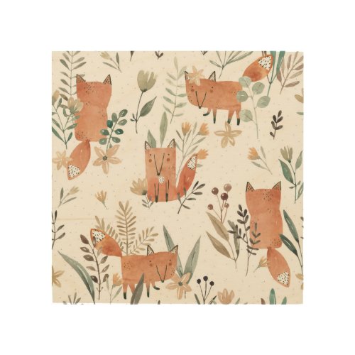Foxes in Meadows Watercolor Seamless Wood Wall Art