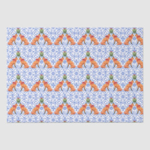 Foxes Kissing Under Mistletoe Blue Chinoiserie Tissue Paper