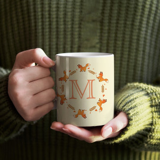 Foxes, Laurel and Hearts Wreath with Monogram