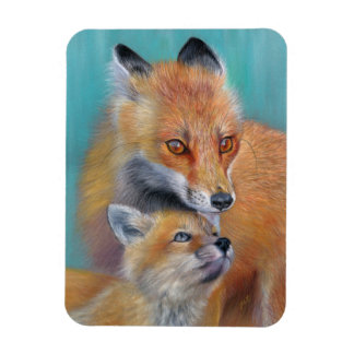 Foxes magnet. Fox mother and cub. Magnet