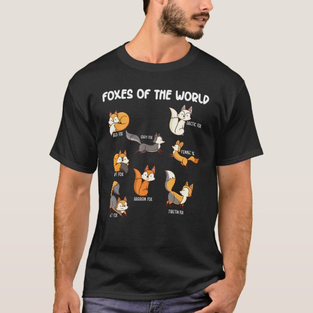 Foxes Of The World Funny Fox Animals Educational T-Shirt (Front)