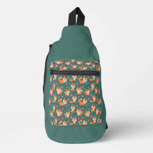 Foxes on forest green, cute pattern sling bag