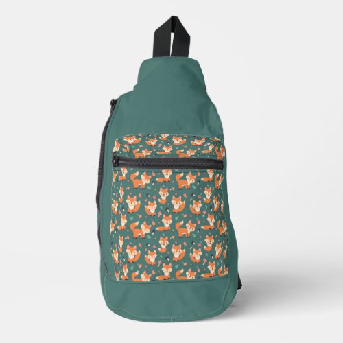 Foxes on forest green cute pattern  sling bag