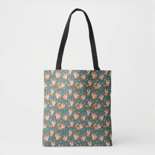 Foxes on forest green cute  tote bag