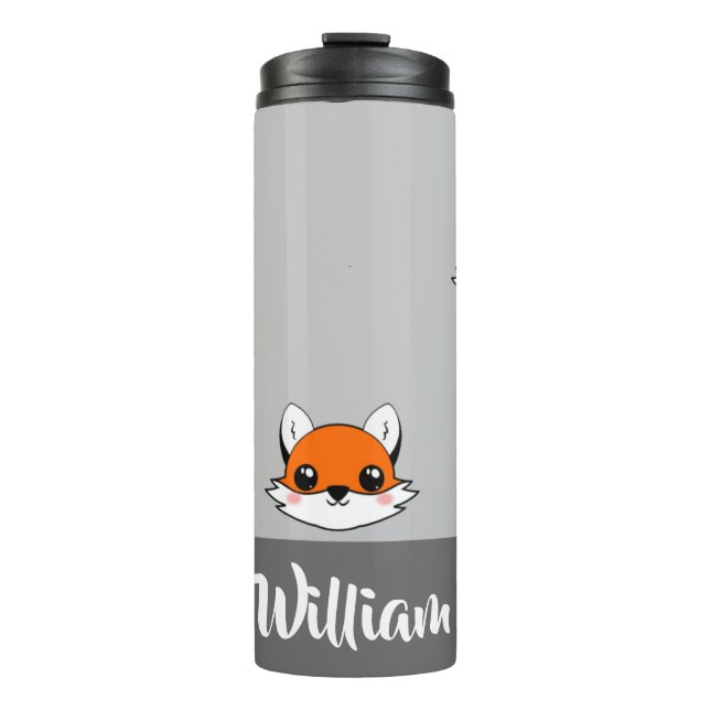 Foxes on gray thermal tumbler (Front)