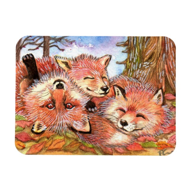 Foxes Play Time Magnet (Horizontal)