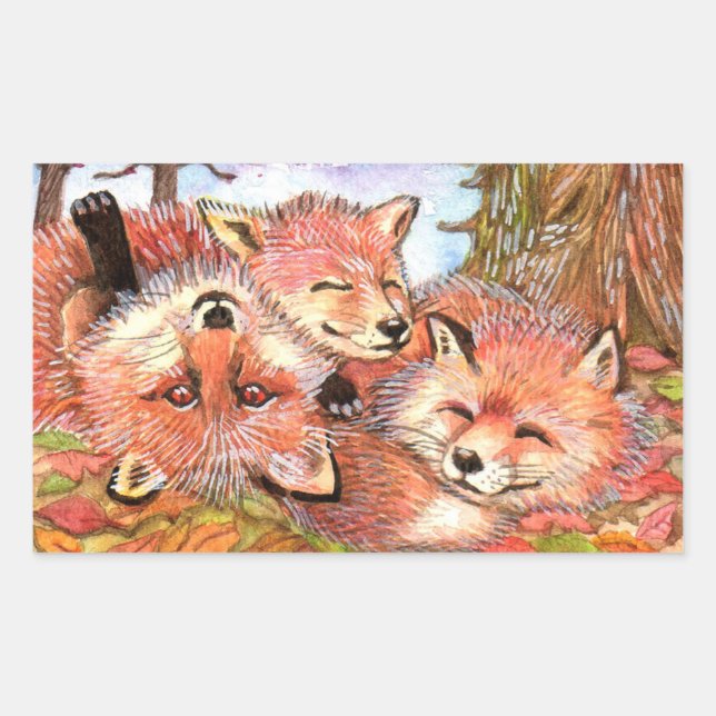 Foxes Play Time Rectangular Sticker (Front)