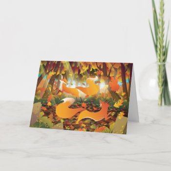 Foxes Playing In Autumn Forest Holiday Card by HolidayBug at Zazzle