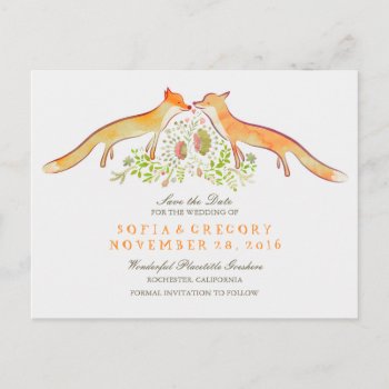 Foxes Save The Date Announcement Postcard by jinaiji at Zazzle