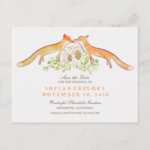 Foxes Save the Date Announcement Postcard