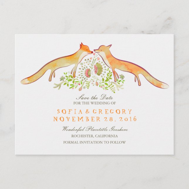 Foxes Save the Date Announcement Postcard (Front)