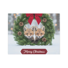 Foxes Snowfall Christmas Wishes Metal Wall Art
