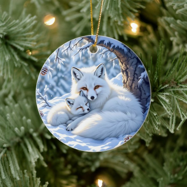 Foxes Themed Personalized Christmas Ceramic Ornament (Tree)