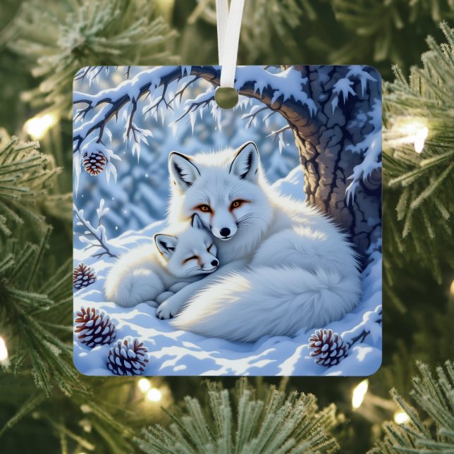 Foxes Themed Personalized Christmas Metal Ornament (Insitu)
