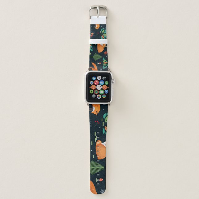 Foxes Trees Leaves Dark Background Apple Watch Band (Front)