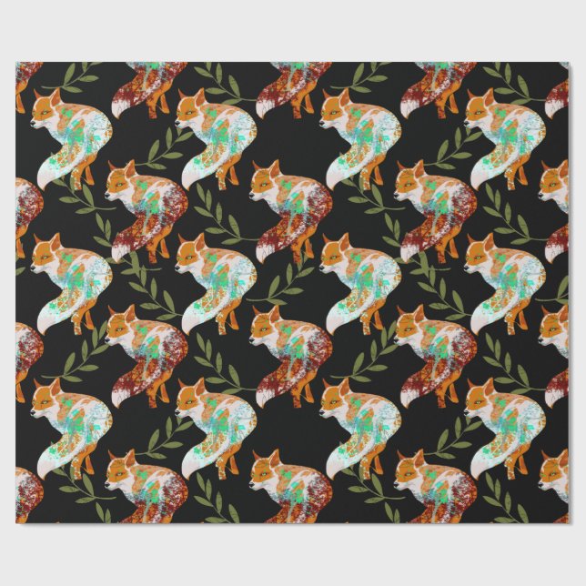 Foxes With Nature Pattern Design Wrapping Paper (Flat)