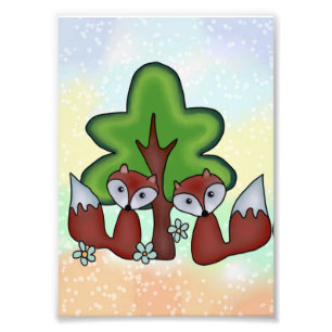 Foxes with tree photo print