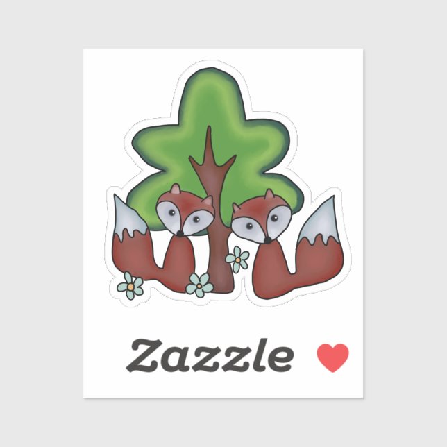 foxes with tree sticker (Sheet)
