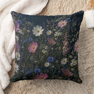 Foxglove Cottagecore Dark Wildflower Floral Throw Pillow