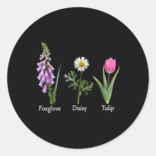 Foxglove Daisy Tulip Floral  Classic Round Sticker (Front)