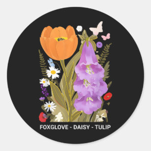 Foxglove Daisy Tulip Floral Classic Round Sticker