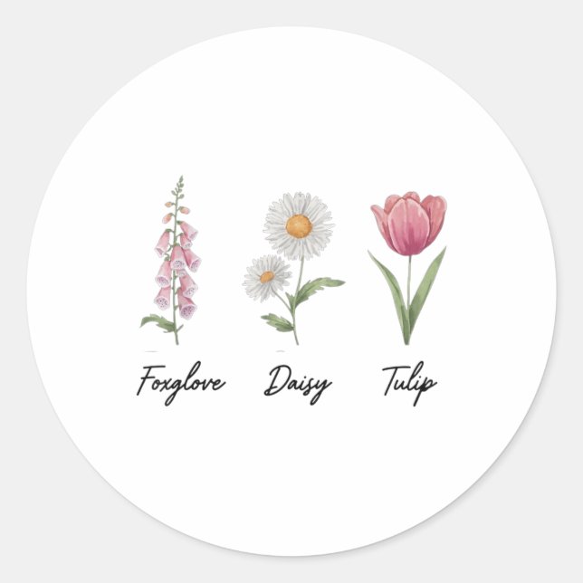 Foxglove Daisy Tulip Floral  Classic Round Sticker (Front)