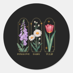 Foxglove Daisy Tulip Floral Classic Round Sticker