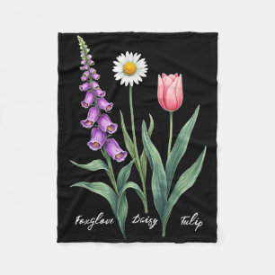 Foxglove Daisy Tulip Flower Design Floral Girl Mom Fleece Blanket