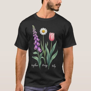 Foxglove Daisy Tulip Flower Design Floral Girl Mom T-Shirt