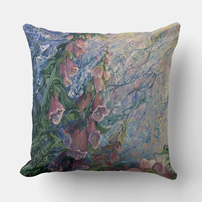 Foxglove Floral Throw Pillow (Front)