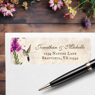 Foxglove Flowers and Hummingbird Garden Address Label