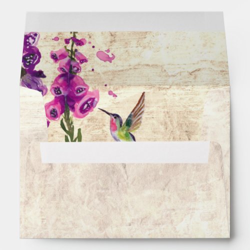 Foxglove Flowers and Hummingbird Garden Wedding Envelope