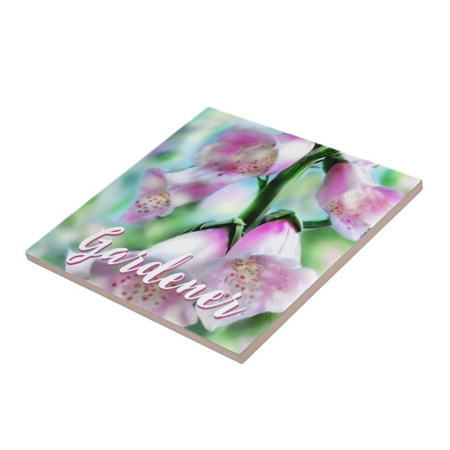 Foxglove Flowers Floral Pink Garden Personalized Ceramic Tile (Side)
