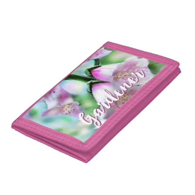Foxglove Flowers Floral Pink Garden Personalized Trifold Wallet (Bottom)