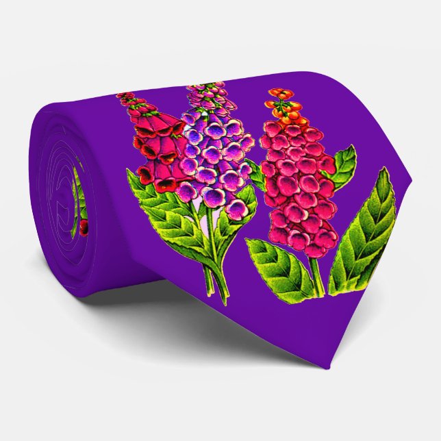 foxglove flowers print neck tie (Rolled)