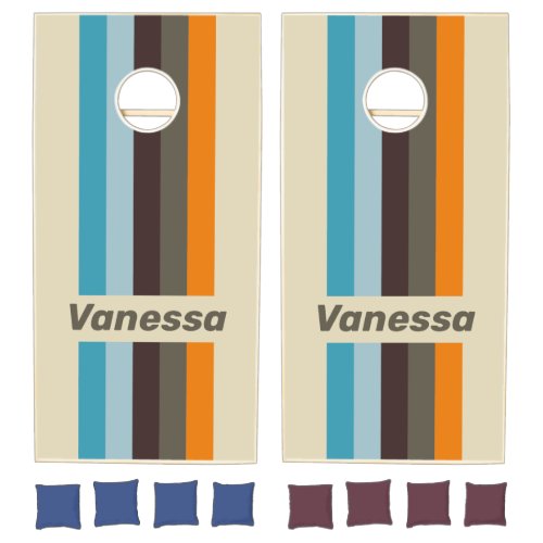 Foxglove Rust Pin Striped with Name Cornhole Set